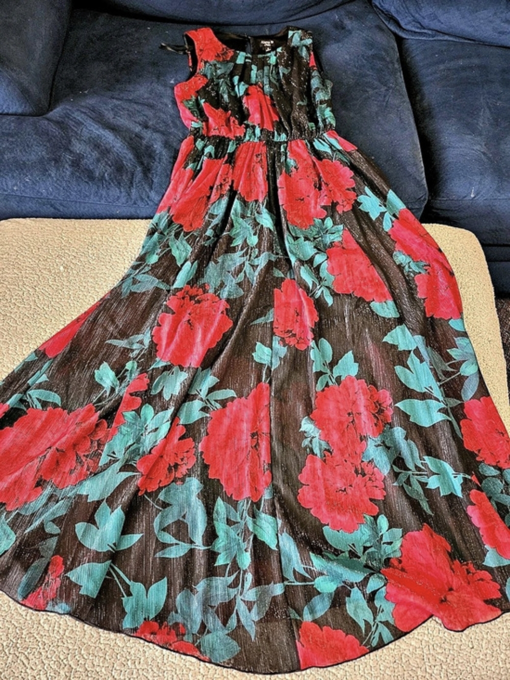 Alexa B Nites Floral Maxi Dress in Black & Red